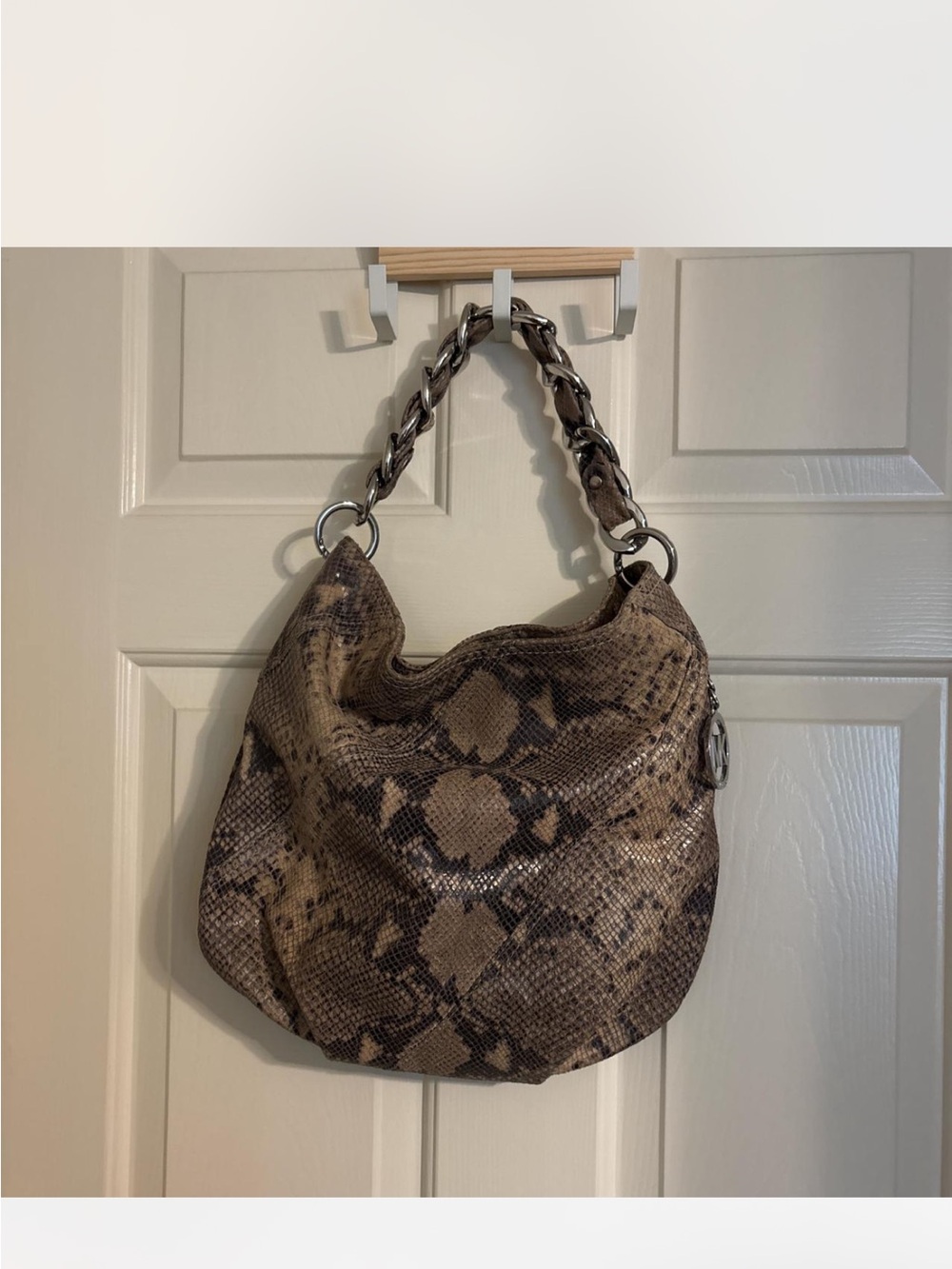 Chunky Chain Python-Print Michael Kors Hobo Bag - Brown